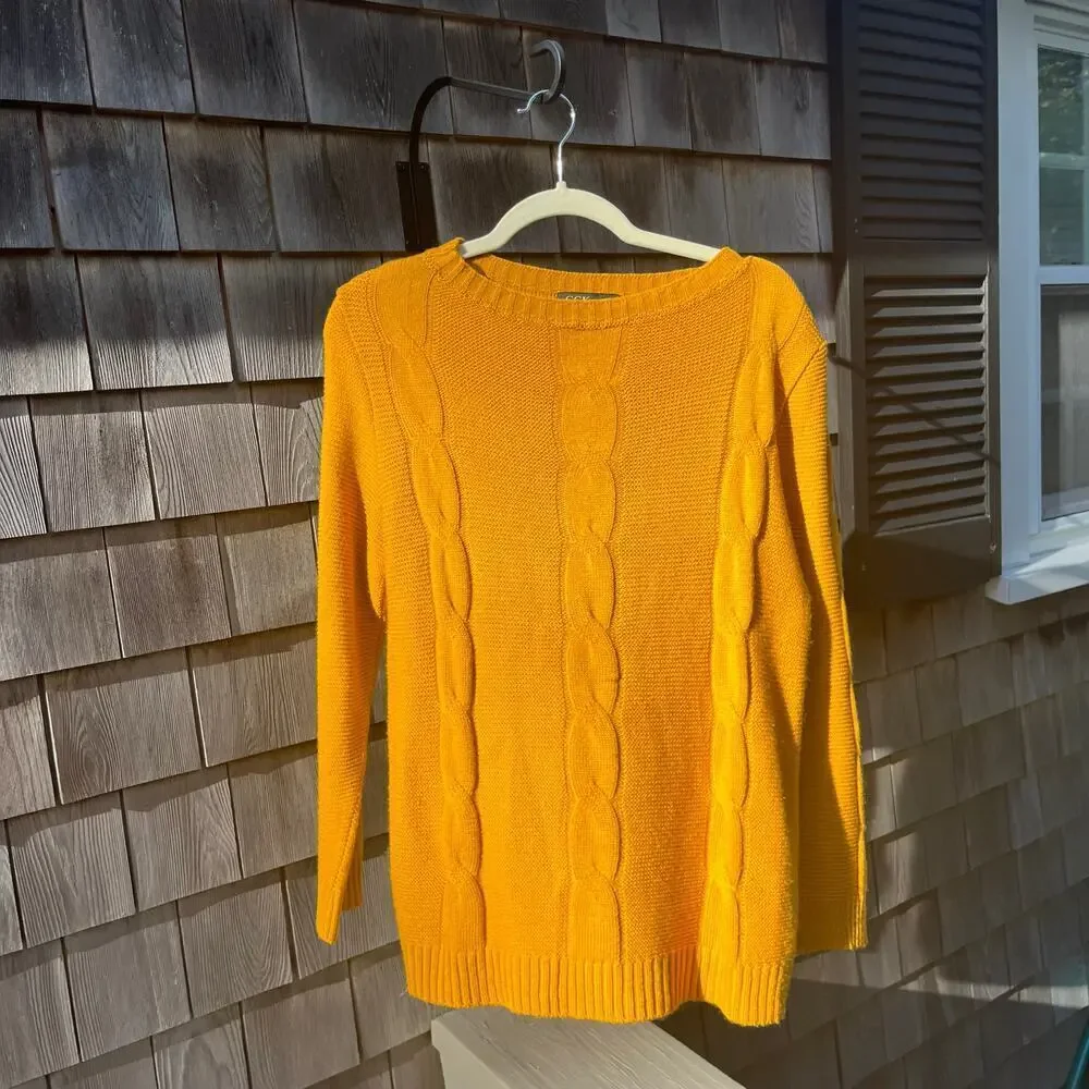 CCK Style, Cable Knit Pullover Sweater, Large, Yellow Gold